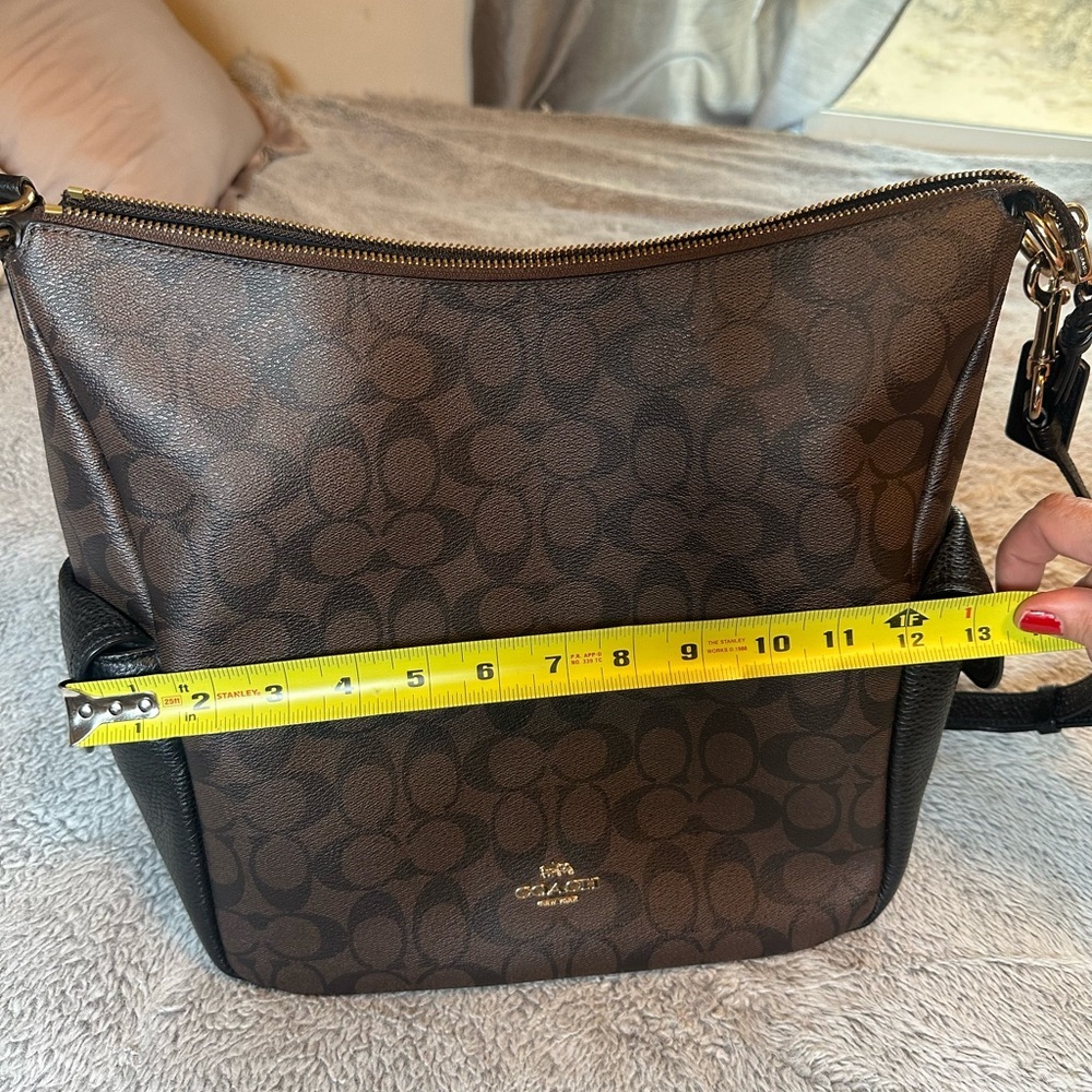 Coach Pennie Brown Black Signature Coated Canvas Shoulder Handbag Purse - Picture 8 of 16